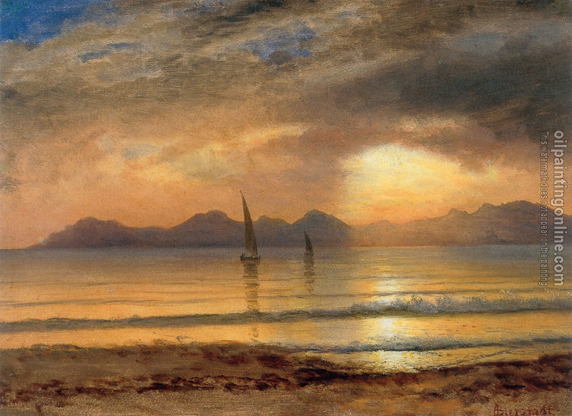 Bierstadt, Albert - Sunset Over A Mountain Lake